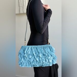 Handmade Fringe Raffia Crochet Clutch, Crossbody Bag